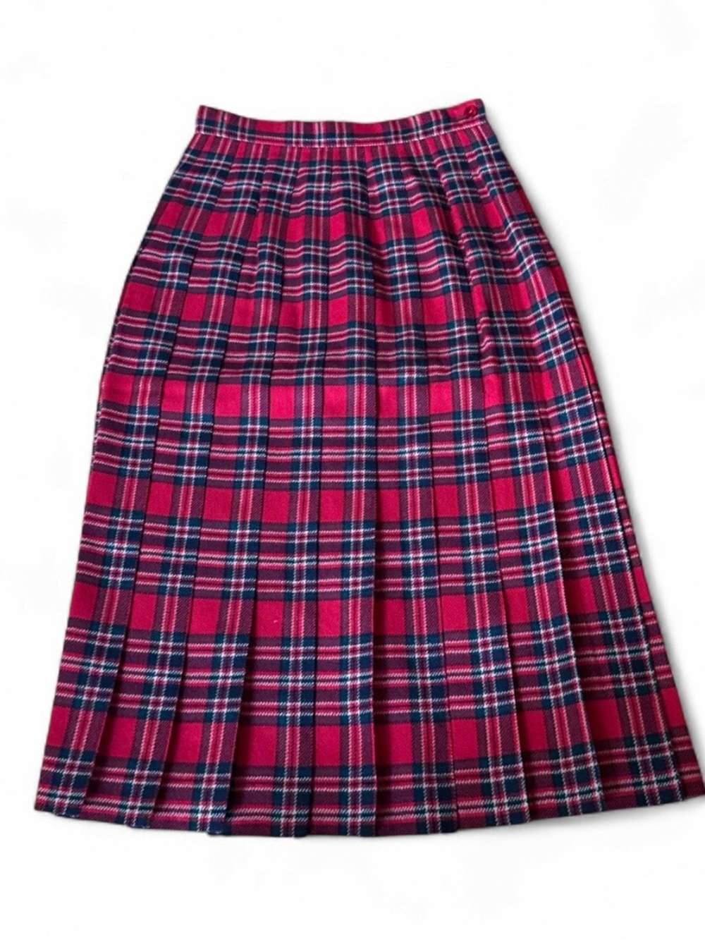90s pleated wool plaid midi skirt
